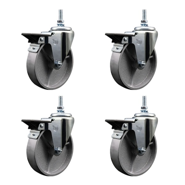 5 Inch Semi Steel 12 MM Threaded Stem Caster Set with Brake